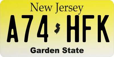 NJ license plate A74HFK
