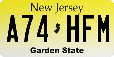 NJ license plate A74HFM