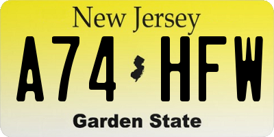 NJ license plate A74HFW