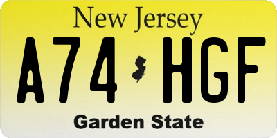 NJ license plate A74HGF