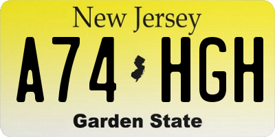 NJ license plate A74HGH