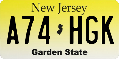 NJ license plate A74HGK