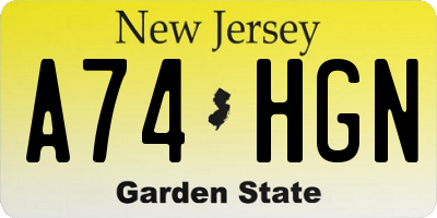 NJ license plate A74HGN