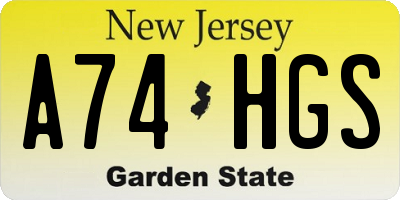 NJ license plate A74HGS