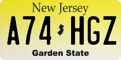 NJ license plate A74HGZ
