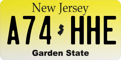 NJ license plate A74HHE
