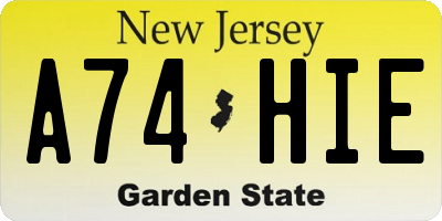 NJ license plate A74HIE