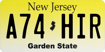 NJ license plate A74HIR
