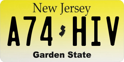 NJ license plate A74HIV