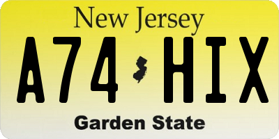 NJ license plate A74HIX