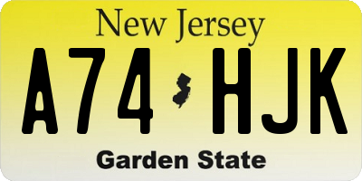 NJ license plate A74HJK