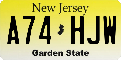 NJ license plate A74HJW