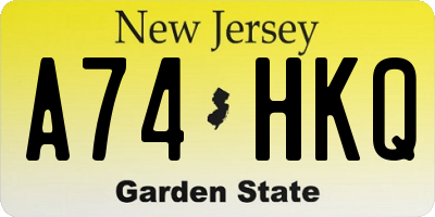 NJ license plate A74HKQ
