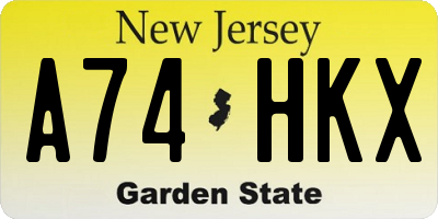 NJ license plate A74HKX