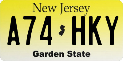 NJ license plate A74HKY