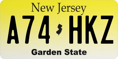 NJ license plate A74HKZ