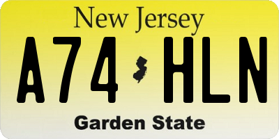 NJ license plate A74HLN