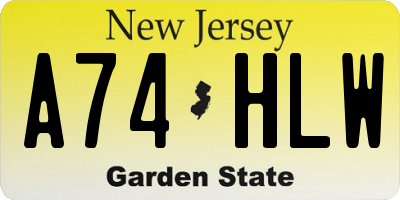 NJ license plate A74HLW