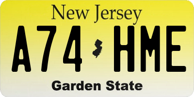 NJ license plate A74HME