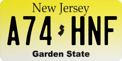 NJ license plate A74HNF