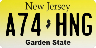 NJ license plate A74HNG
