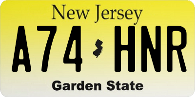 NJ license plate A74HNR