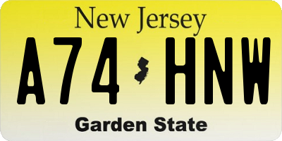 NJ license plate A74HNW