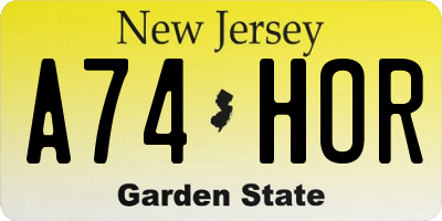 NJ license plate A74HOR