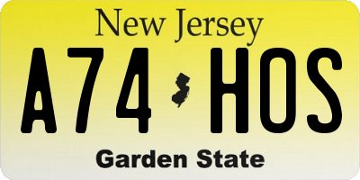 NJ license plate A74HOS