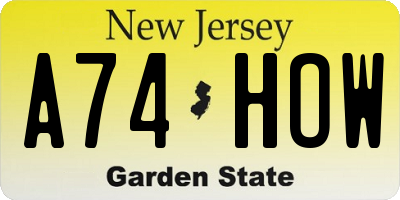 NJ license plate A74HOW
