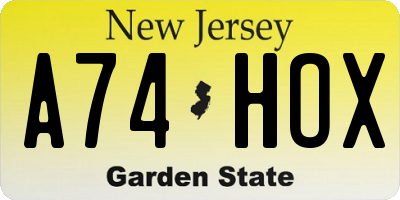 NJ license plate A74HOX