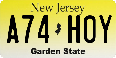 NJ license plate A74HOY