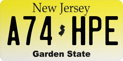 NJ license plate A74HPE