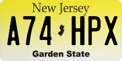 NJ license plate A74HPX