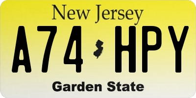NJ license plate A74HPY
