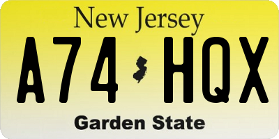 NJ license plate A74HQX
