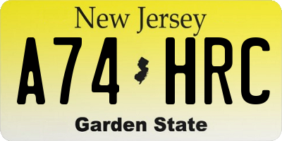 NJ license plate A74HRC