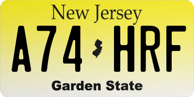 NJ license plate A74HRF