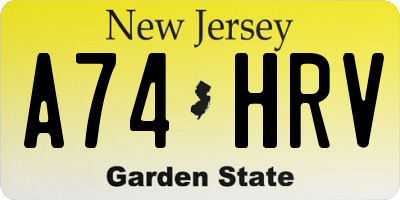NJ license plate A74HRV