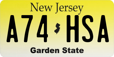 NJ license plate A74HSA