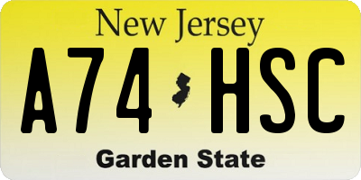 NJ license plate A74HSC