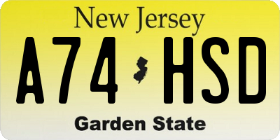 NJ license plate A74HSD