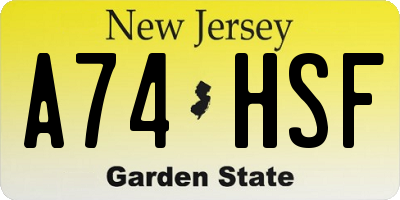 NJ license plate A74HSF