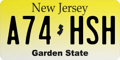 NJ license plate A74HSH