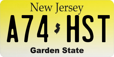 NJ license plate A74HST