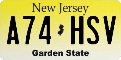 NJ license plate A74HSV