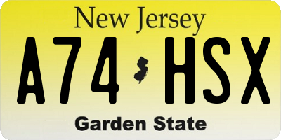 NJ license plate A74HSX