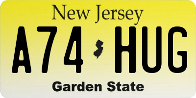 NJ license plate A74HUG