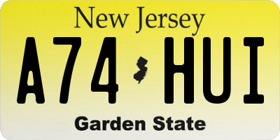 NJ license plate A74HUI