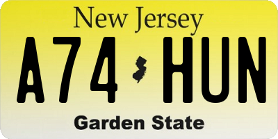 NJ license plate A74HUN